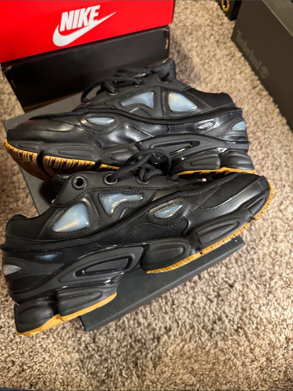 Raf Simons Black Athletic Shoes with Yellow Accents